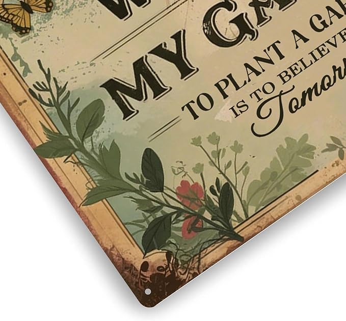 Garden Signs Vintage Metal Sign, Retro Garden Signs for Outside Home Gardening Greenhouse Yard Outdoor Decor 8x12 Inch