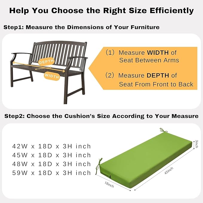 idee-home Outdoor Bench Cushion, Outside Cushions for Outdoor Furniture, Waterproof Seat Pad with Ties for Garden Backyard