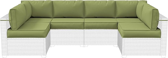 14-Piece Outdoor Cushions for Patio Furniture Thick Outdoor Chair Cushions 5" Foam High-Density Water-Resistant Deep Seat Cushion for 6-Seat Sectional Sets Liner&Cover Light Green