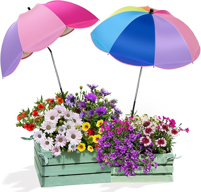 Colorful Plant Umbrellas for Outdoor Plants, Large (40") Sun Protection Shade Cover with M-Shaped Insert, Garden Shades for Potted Plants, Garden Beds, Patio Flower (2 Pcs)
