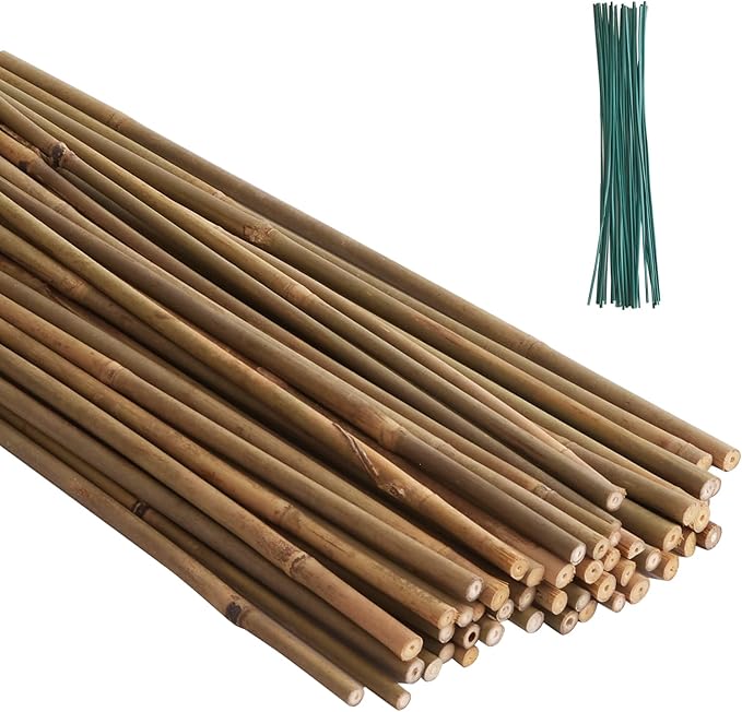 50Pack Bamboo Stakes for Plants, Bamboo Poles Eco-Friendly, Plant Stakes for Tomato, Bean, Flowers,Trees Potted and Climbing Plant,Natural Garden Stakes 4.8FT Height