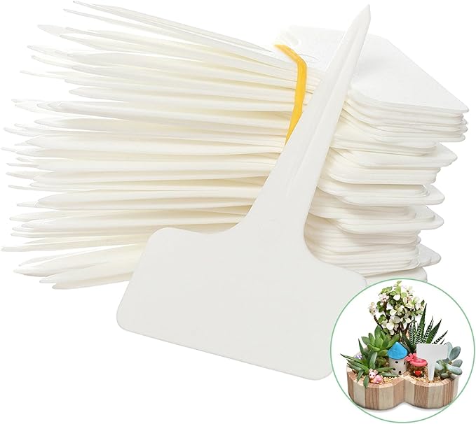 Prudance® 50 Pack Reusable Waterproof Plant Markers for Garden T-Type Plant Labels for Seedlings Potted Plants Vegetables Succulents Durable Weatherproof Garden Tags (White)