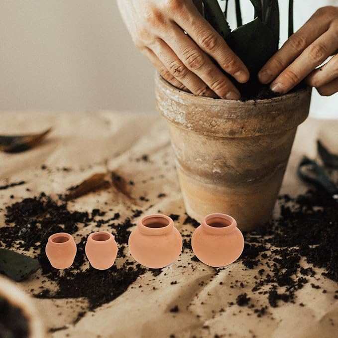 POPETPOP Mini Terracotta Succulent Pots 4-Pack Small Breathable Clay for Succulent Plants Fairy Gardens and Plant Propagation 0.87 Inch