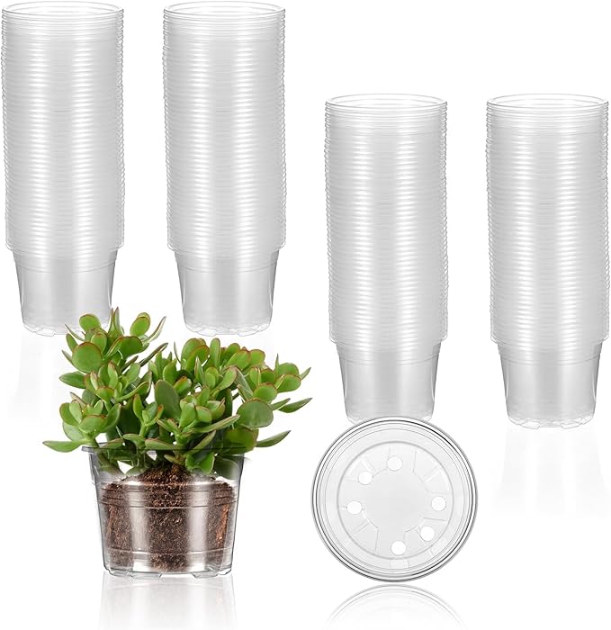 200 Pcs Clear Mini Plastic Plant Pot Nursery Seedling Pots Seed Starter with Drainage Holes for Indoor Outdoor Garden Succulent Plants Cuttings Transplanting