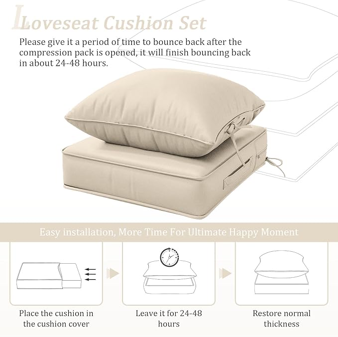 Outdoor Patio Chair Cushions Set 22 L X 24 W X 4 H Waterproof & Fade Resistant Deep Seat and Back Cushions with Removable Covers Outdoor Seat Cushion Set for Chairs and Sofas