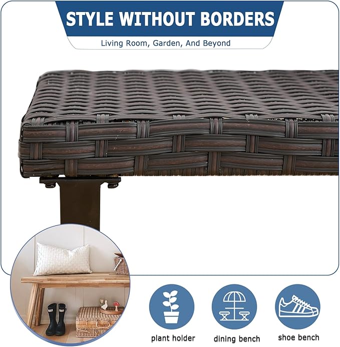 46" Patio Rattan Backless Bench, All-Weather Outdoor Bench for Garden Backyard, Porch, or Lawn