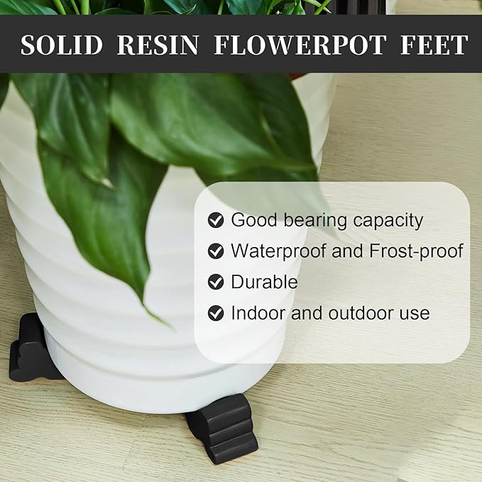 Kigeli 6 Pcs Resin Garden Pot Feet for Outdoor Planters 3 Inch Long 1.5 Inch Tall Flower Handmade Elevator Plant Feet Frost Proof Lifter for 14-20 in Pot(Black,Classic)