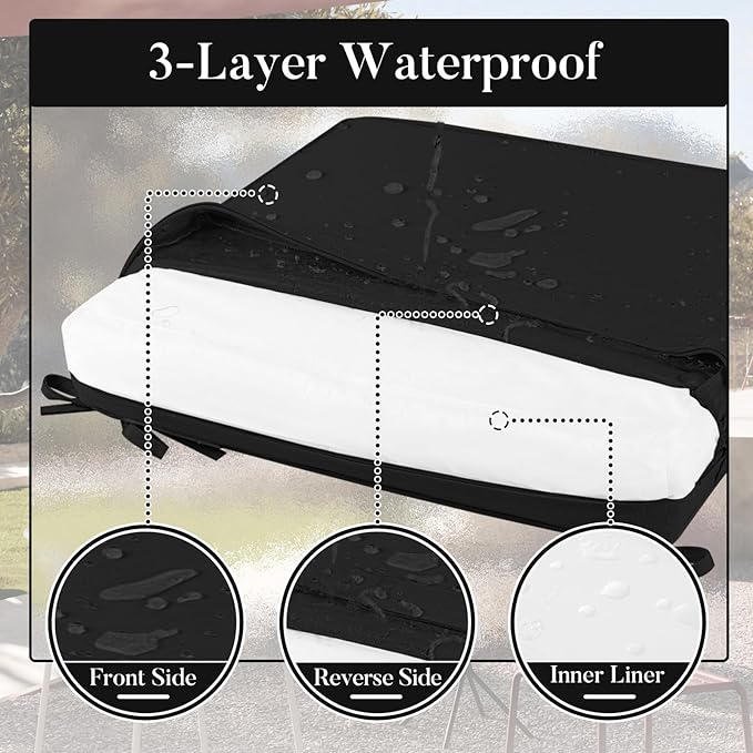 Basic Beyond Outdoor Chair Cushions for Patio Furniture, Waterproof Outdoor Seat Cushions Set of 4 19 x 19, Patio Chair Cushions Set of 4 with Ties and Handle, Black
