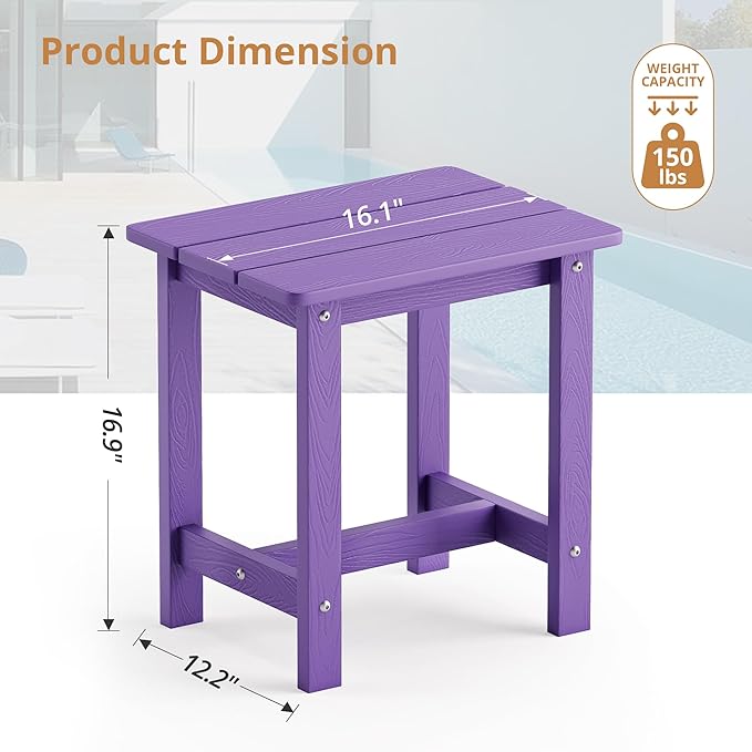 LUE BONA Outdoor Side Table, HDPS Small Outdoor Table, Adirondack Side Table, Outside End Table for Patio, Porch, Deck, Pool, Weather Resistant/Easy Maintenance/Indoor or Outside Use, Purple