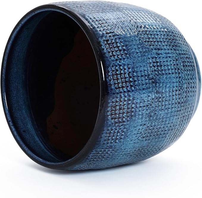 LuxenHome 12" Dia Large Ceramic Pots for Plants, Teal Blue Glazed Planters for Outdoor Plants, Round Indoor Flower Pots with Drainage Hole and Rubber Plug for Home Garden Patio