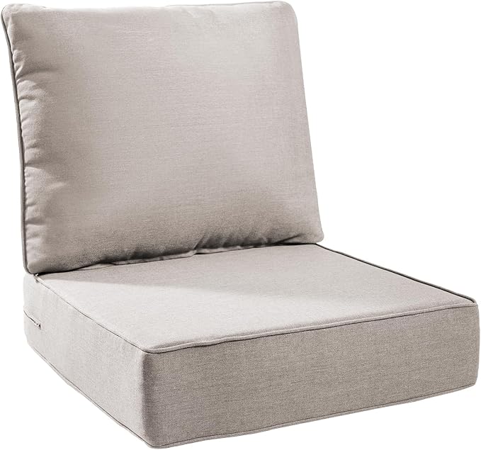 6" Thick Outdoor Cushions 24x24x6, 1-Set Deep Seat Patio Cushions with Removable Cover, Waterproof & Fade Resistant Replacement for Wicker Chair, Loveseat, Sofa - Beige