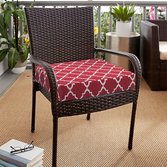Magpie Fabrics Indoor Outdoor Cushion Cover Replacement 2 Pack, NO INSERT! Water Repellent Slipcover with Ties Christmas Decor for Patio Garden Chair Seat Sofa Bench Wicker(Geometry Red, 20x18x4 Inch)