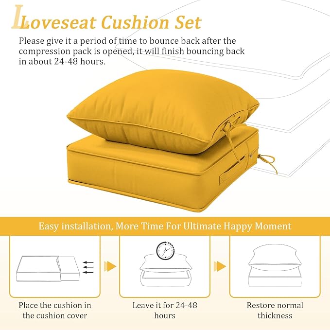 Outdoor Patio Chair Cushions Set 22 L X 22 W X 4 H Waterproof & Fade Resistant Deep Seat and Back Cushions with Removable Covers Outdoor Seat Cushion Set for Chairs and Sofas