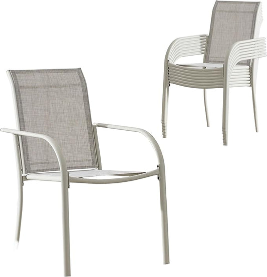 Outdoor Patio Dining Chairs Set of 8, Lightweight Stackable Patio Chairs with Curved Armrests & Wide Seat, Heavy Duty 300 lbs Capacity, Garden Chairs for Backyard, Deck, Poolside, Grey