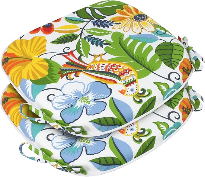 SleepMan Outdoor 17"x16" Chair Cushions with Ties Set of 2, Water Resistant All Weather U-Shape Seat Pads for Patio Garden Furniture Indoor Fade Resistant Patio Cushions (Flower World)