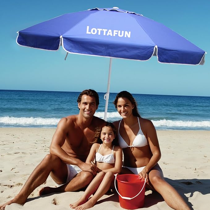 6ft Beach Umbrella - Heavy Duty Wind Resistant UV 50+ Portable Sun Shade with Sand Anchor & Carry Bag, Outdoor Folding Umbrella for Beach, Pool, Patio, Garden (Dark Blue)