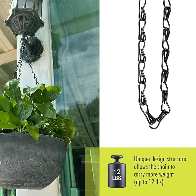 Chain for Hanging Plants, 20 Inch Black Plant Chains for Hanging Planter Baskets Kits with Hooks for Bird Feeder Wind Chime, Small Chains Perfect for Indoor Outdoor Decor (10 PCS)