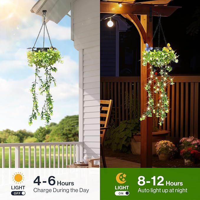 Solar Hanging Garden Lights, 4 Pack 66 LEDs Realistic Flower Vine Fairy String Lights, IP65 Waterproof Outdoor for Garden, Patio, Fence Decor, 8-12 Hrs Auto Lighting