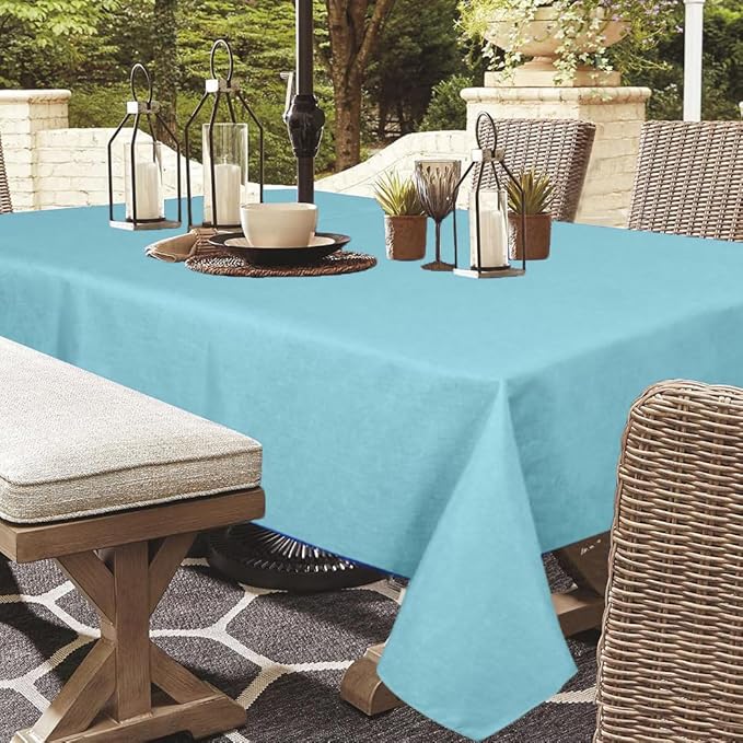 Outdoor Tablecloth Wrinkle-Free Stain Resistant Waterproof Polyester Fabric Table Cover with Zipper Umbrella Hole for Picnic/Party/Dinner/Patio Garden(60×84inch,Zippered,Aqua Blue)