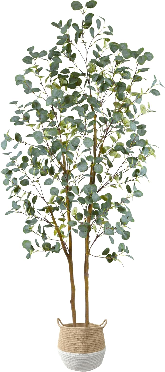 Artificial Eucalyptus Tree, 7ft Tall Silk Leaves Fake Plant with Basket for Outdoor Indoor, 83'' Faux Eucalyptus Trees for Home Office Livingroom Floor Décor