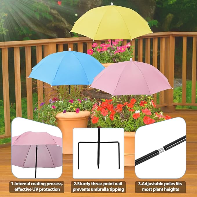 19.6''-35.4'' Plant Umbrellas for Outdoor Plants, Plant Shades for Outdoor Plants Adjustable Height with Three-Point Stands Umbrella for Plants Sun Shade for Plants, Flower, Potted Plant, Garden