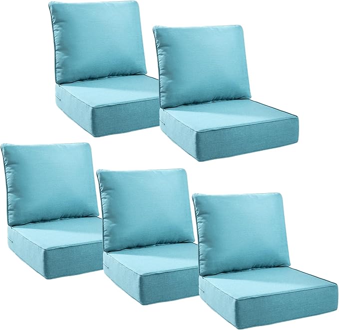 6" Thick Outdoor Cushions 24x24x6, 5-Set Deep Seat Patio Cushions with Removable Cover, Waterproof & Fade Resistant Replacement for Wicker Chair, Loveseat, Sofa - Teal