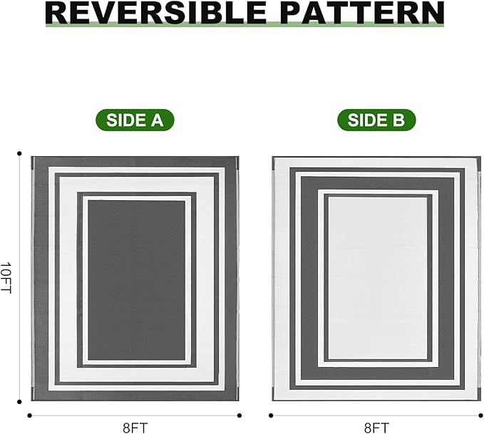Outdoor Rugs 8x10 Waterproof for Patios Clearance,Plastic Straw Mats for Backyard,Porch,Deck,Balcony,Reversible,Grey&White