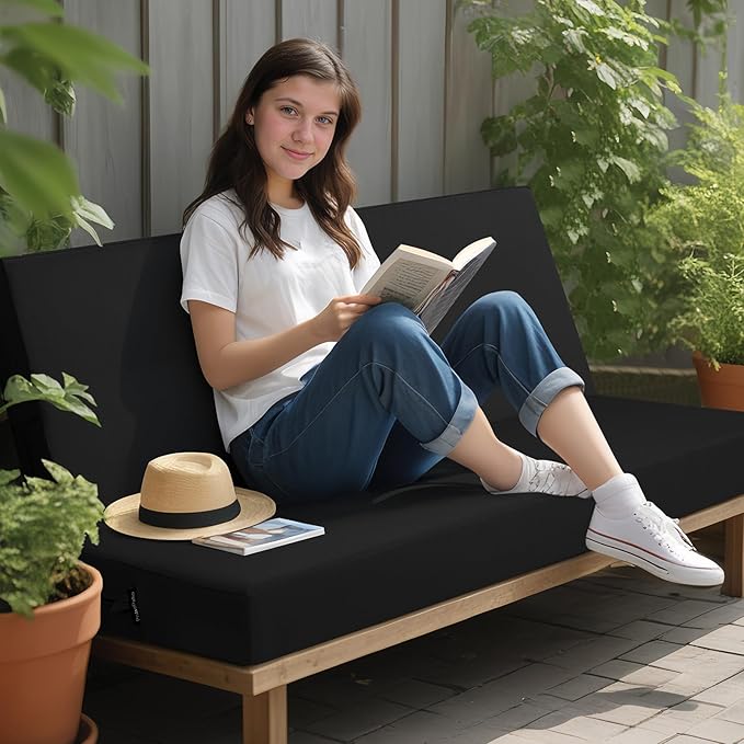 idee-home Outdoor Bench Cushion Waterproof, Bench Cushions for Outdoor Furniture, Patio Porch Swing Replacement Seat Pad with Ties for Garden Backyard, 36 x 18 Inch Black