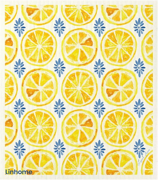 Lemon Collection Swedish Dishcloth, Reusable Paper Towel, Super Absorbent Cellulose Sponge, Kitchen Cleaning Cloth, Washable & Compostable (Lemon Zest Tile - 1 Pack)
