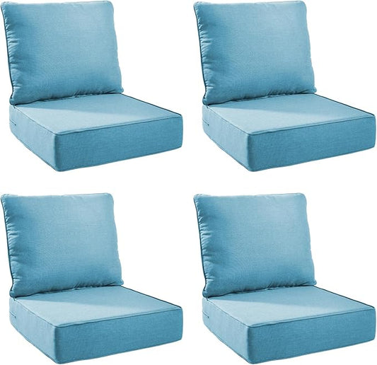 Outdoor Cushion Set for Furniture Patio Furniture, UV Resistant, Water Resistant - 6 Inch Thick Foam Garden Cushions– 24x24 Inch Patio Seat Covers for Chair/Sofa/Couch | Light Blue | 4-Pack |