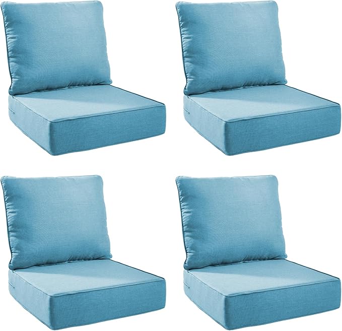 Outdoor Cushion Set for Furniture Patio Furniture, UV Resistant, Water Resistant - 6 Inch Thick Foam Garden Cushions– 22x24 Inch Patio Seat Covers for Chair/Sofa/Couch | Light Blue | 4-Pack |