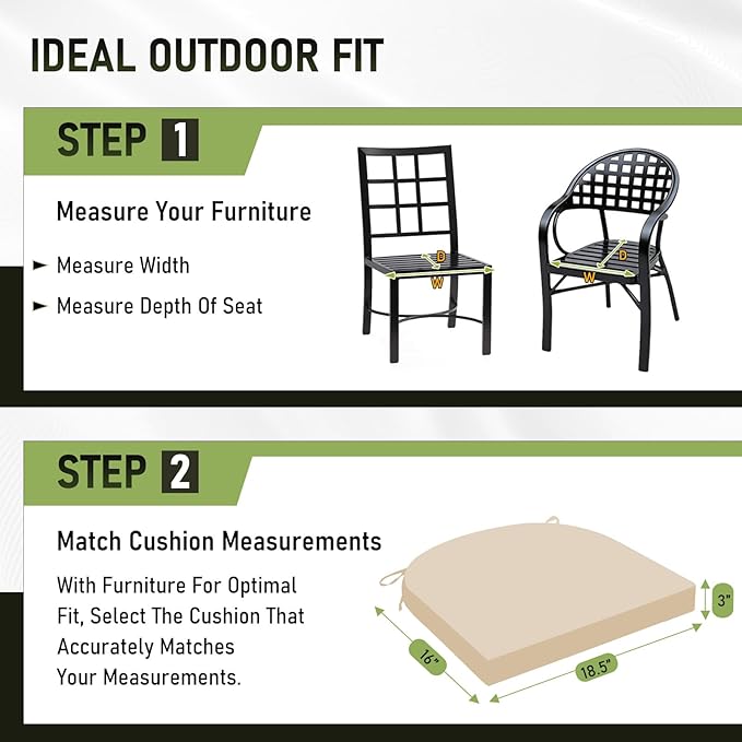 Basic Beyond Outdoor Chair Cushions Set of 4, Outdoor Cushions for Patio Furniture, Water Resistant Patio Chair Cushions with 2 Ties, 17x16x2, Beige