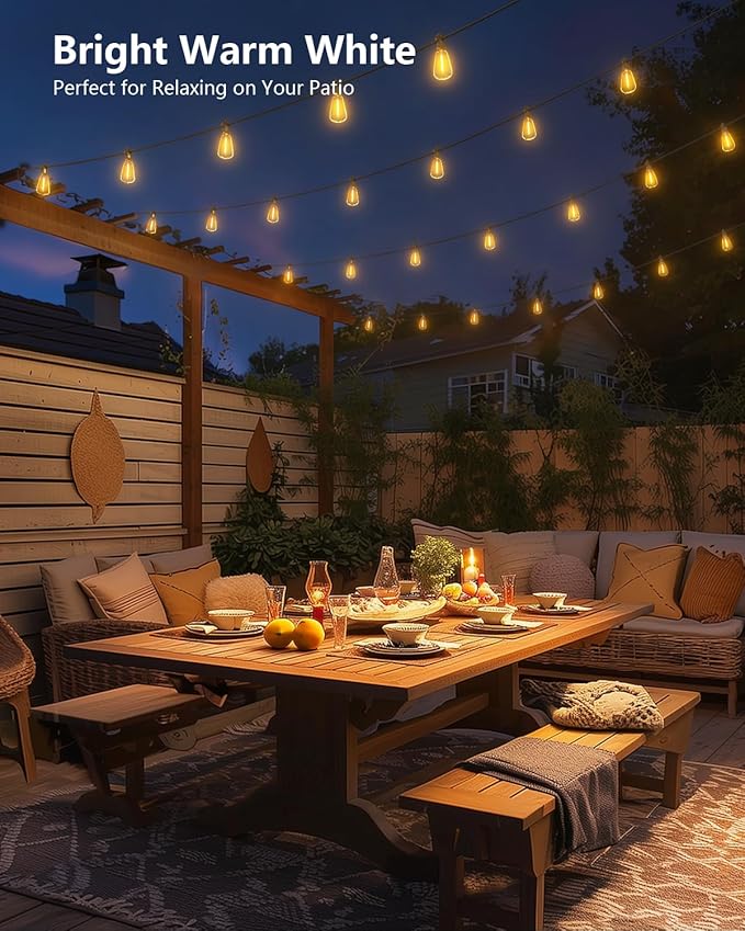 Brightown 76FT Solar String Lights Outdoor Waterproof with Remote, 23+1 LED Shatterproof Bulbs, Dimmable & Timable, 3 Light Modes - Commercial Grade Patio Lights for Garden Backyard Party Decor
