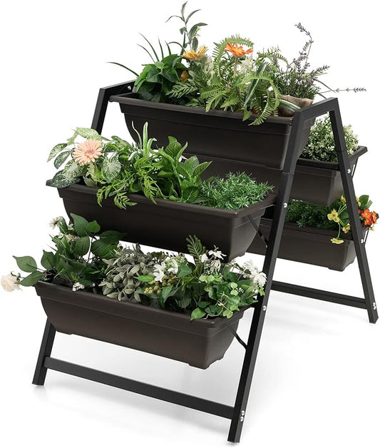 Giantex Vertical Raised Garden Bed, 5 Planter Boxes Container w/Drainage Holes, 31”H Freestanding Heavy-Duty Metal Frame, Indoor Outdoor Raised Bed for Vegetables Herbs Flowers to Grow