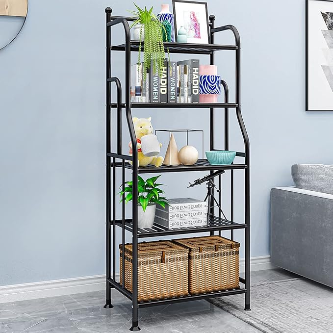 5 Tier Metal Plant Stand Iron Flower Pots Holder Storage Shelf, Planter Display Rack Indoor and Outdoor Multiple Shoe Organizer for Garden Balcony Living Room Kitchen Bathroom (Black)