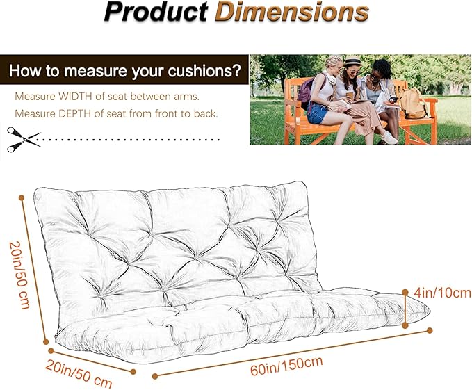 2-3 Seat Swing Replacement Cushion, Outdoor Bench Cushions with Backrest Thicken 4", Patio Furniture Garden Porch Loveseat Glider Pad Anti-Fading Waterproof (Brown, 40x60in)