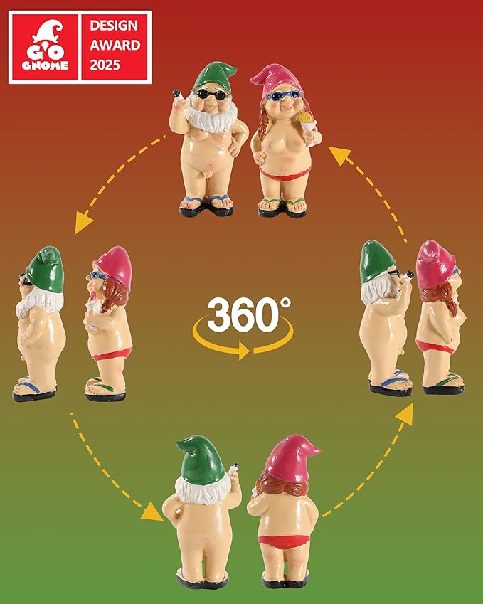 Set of 2 Funny Naked Gnomes Statues - Durable Resin 4.7'' Garden Gnome Figurines Perfect for Indoor and Outdoor Decor - Gnomes Gifts for Women Man (Oval)