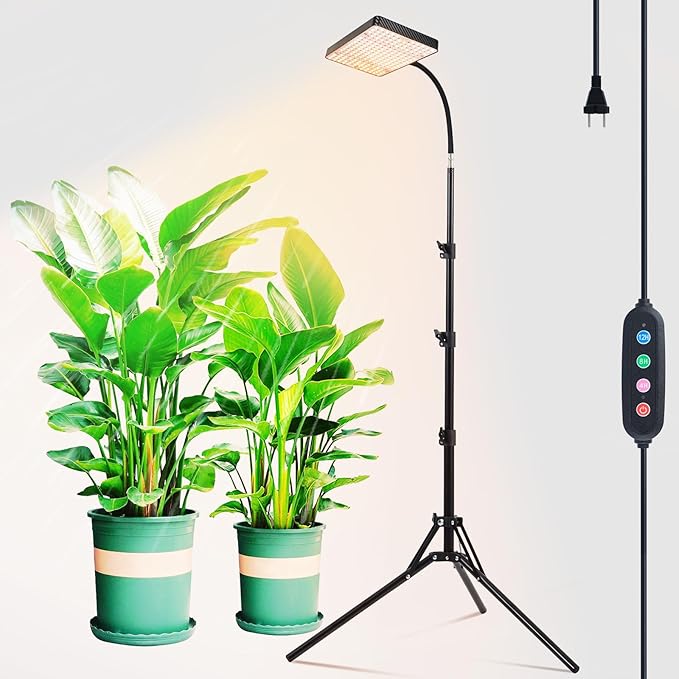 2026 Grow Light on Stand for Indoor Tall Plants, Bonsai Tree, Bright Natural Sunlight Full Spectrum, 4/8/12/16/20H Timer, 25 Watt Power Draw, NO Need Adapter, 24"-64" Height Adjustable