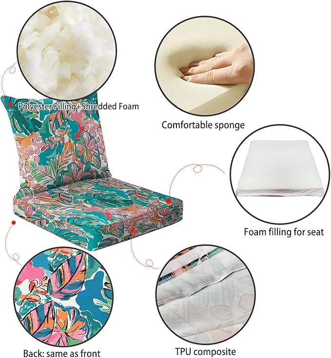 All Smiles Outdoor Chair Cushions for Patio Furniture Set of 24X24 Inch Deep Seat Waterproof Resistant Replacement Cushions with Removable Cover for Seat Yard Garden Deck，Pink and Teal