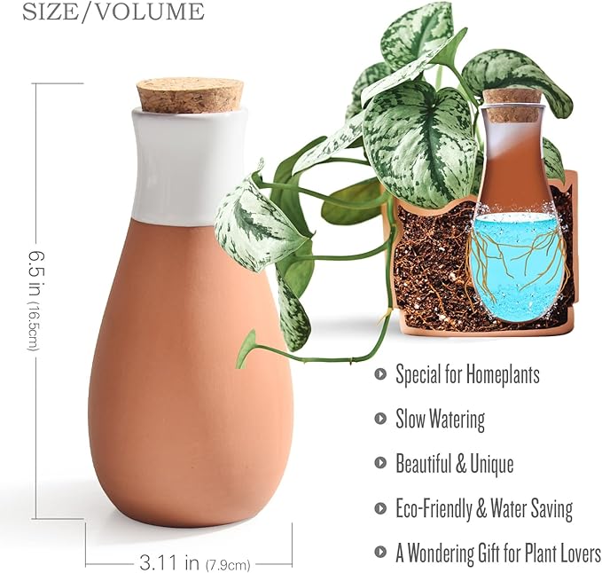 B SEPOR 4 Pack Classic Ollas Plants Irrigation Pots - Terracotta Self Watering Globes - Drippers System for Vacation or Holiday (400ml 4Pack)