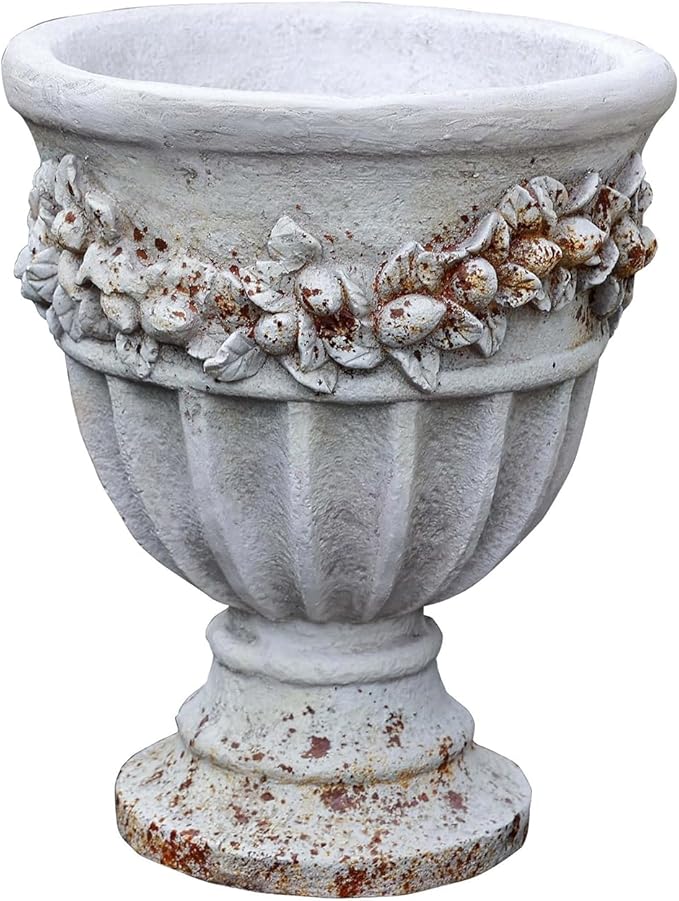 VISIBLE Vintage European Giant Garden Urn Planter, Decorative Cement and Fiber Flower Pot, Make Rust Finished, Wrap Foam Safely Delivered from Local Warehouse (Country, Large)