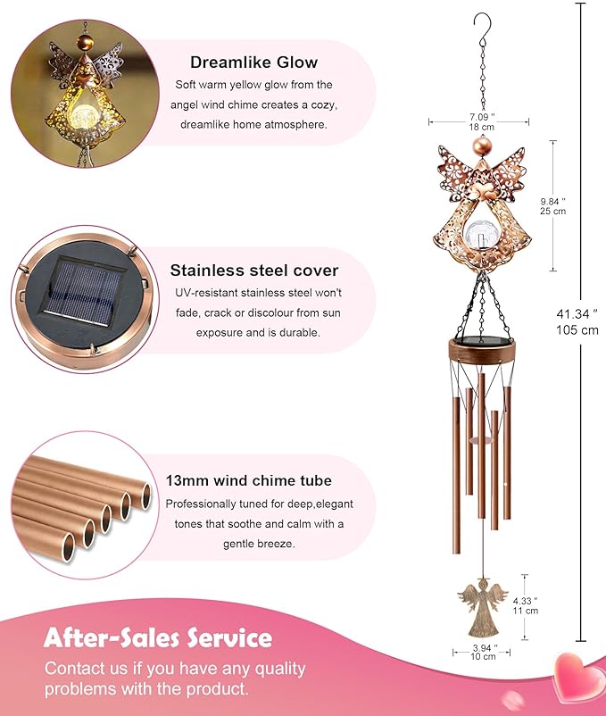 Wind Chimes Outdoor Indoor Decor: Melodious Valentines Day Gifts for Her Wife Women Mom Grandma Birthday - Weatherproof Metal Outdoor Decor Easy Hanging for Garden Patio Tree Window Memorial