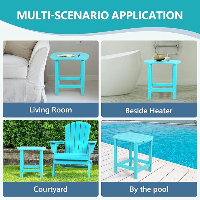 Outdoor Adirondack HDPE Side Table, Wooden Textured, Set for Patio, Garden, Porch, Pool Composite Patio, Backyard, Bathroom and Indoor, Maintenance & Weather Resistant