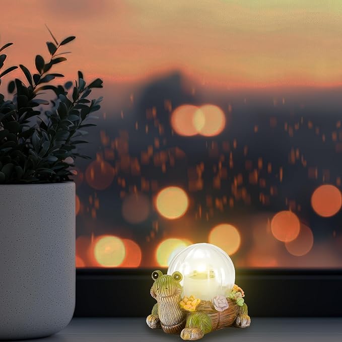Mini Solar Turtle Statue Lights for Garden Decor with LED Outdoor Figurine Lighting Resin Succulent Tortoise Decorations for Patio Lawn Yard Home Valentine Mom Wowen Gifts