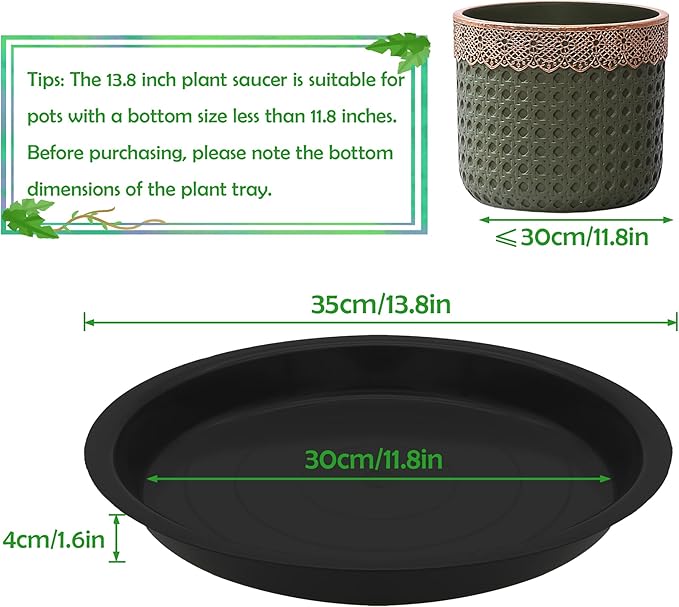 8 Pack 14 Inch Round Plant Saucers for Less 12 Inch Pot Indoors Outdoors Plant Trays for Pots Planter Saucer Plastic Drip Tray Planter Water Tray (Black, 14"(8pcs))