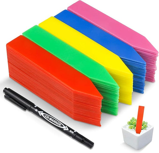 Homenote 200 Pcs 4" Plastic Plant Labels Waterproof Plant Tags for Seedling, Vegetable Gardening Tags with Permanet Marking Pen, Multicolor
