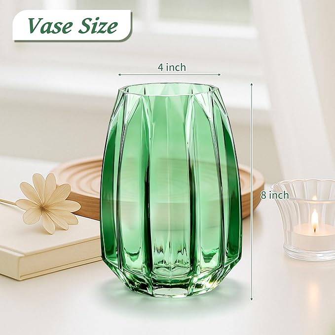 Vase for Flowers - Glass Flower Vase for Centerpieces, Wide Mouth Vase for Bouquets, Eucalyptus, Pampas Grass - Home Decor, Farmhouse, Dining Table