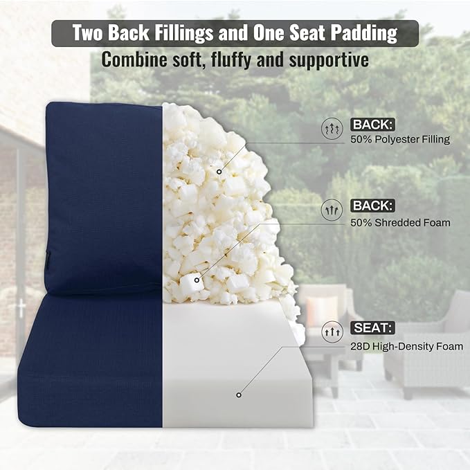 Favoyard Deep Seat Patio Cushions 24 × 24 inch Rainproof & Fadeness Furniture Cushion Set for Outdoor Chair Couch with Polyester-Linen Fabric & Removable Cover, Hidden Zipper and Adjustment Staps