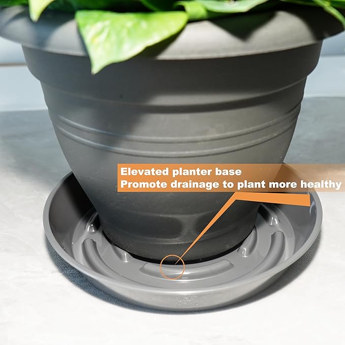 6 Packs Plant Saucer Pot Tray, 6 inch Grey Flower Planter Saucers and Drip Trays