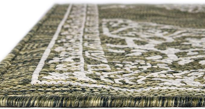 Unique Loom Outdoor Traditional Collection Area Rug - Antique (2' x 8' Runner Green/Ivory)